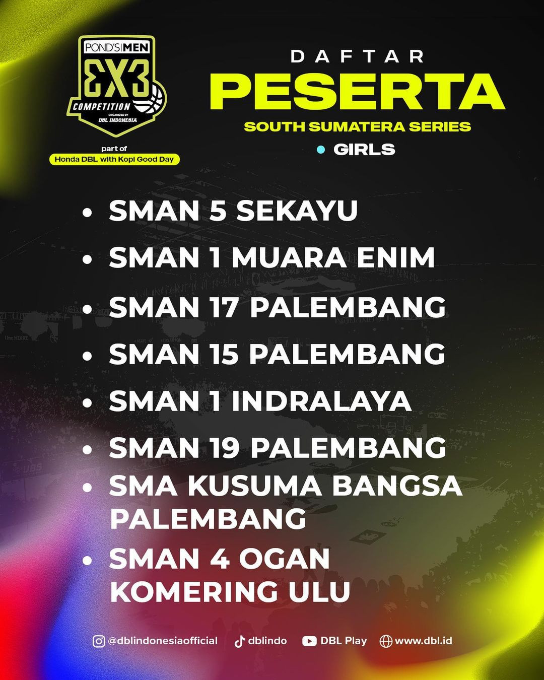 Peserta Pond's Men 3x3 Palembang Putri